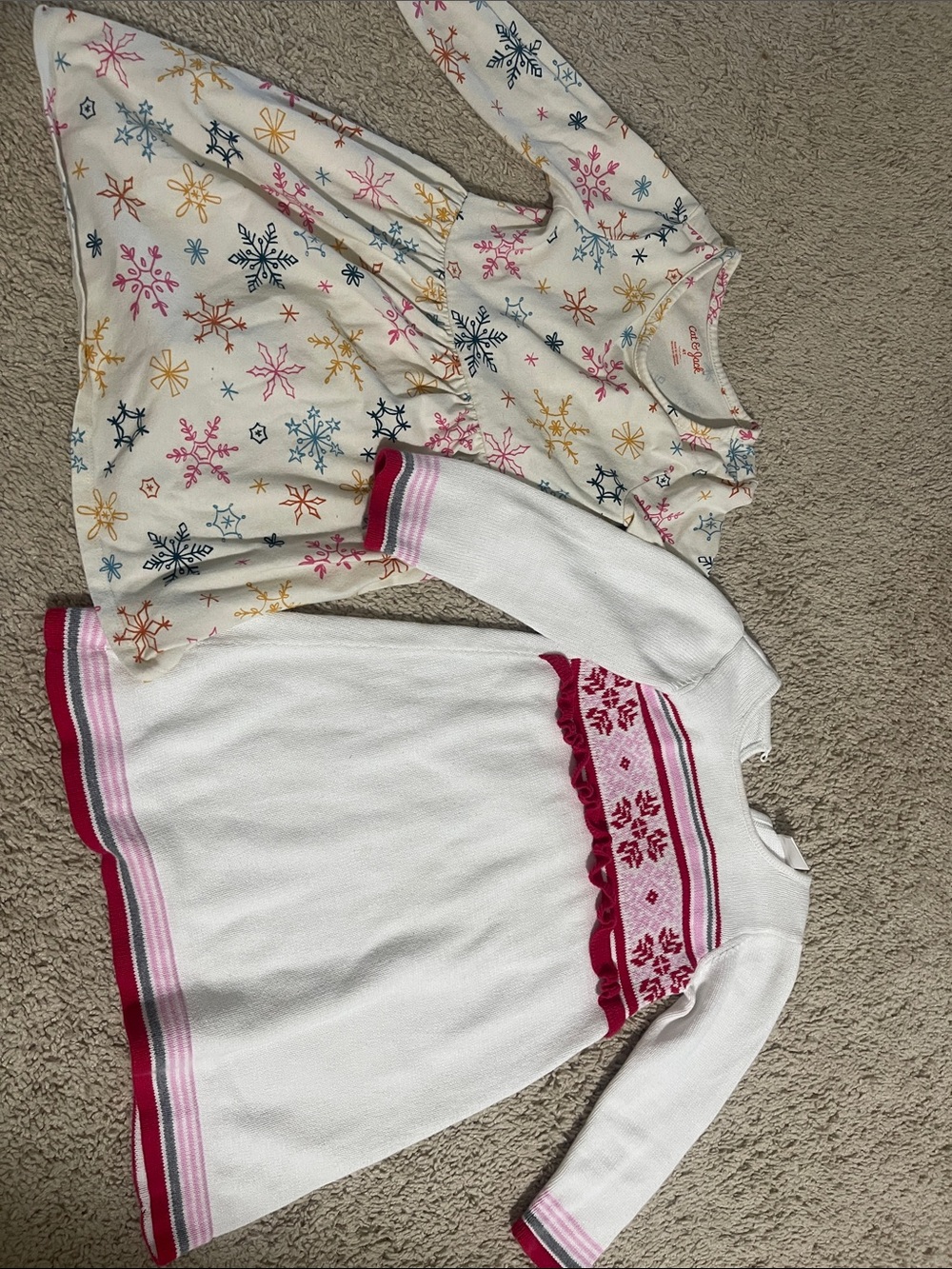 Toddler Girls White & Multicolor Snowflake Knit Dress Set